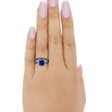 Art Deco Two Piece Wedding Ring Round Simulated CZ 925 Sterling Silver