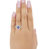 Art Deco Two Piece Wedding Ring Round Simulated CZ 925 Sterling Silver