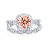 Art Deco Two Piece Wedding Ring Round Simulated CZ 925 Sterling Silver