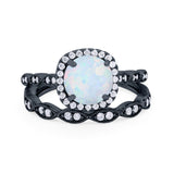 Art Deco Two Piece Wedding Ring Round Simulated CZ 925 Sterling Silver