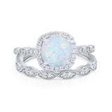 Art Deco Two Piece Wedding Ring Round Simulated CZ 925 Sterling Silver