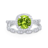 Art Deco Two Piece Wedding Ring Round Simulated CZ 925 Sterling Silver