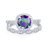 Art Deco Two Piece Wedding Ring Round Simulated CZ 925 Sterling Silver