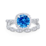 Art Deco Two Piece Wedding Ring Round Simulated CZ 925 Sterling Silver