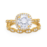 Art Deco Two Piece Wedding Ring Round Simulated CZ 925 Sterling Silver