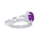 Art Deco Two Piece Wedding Ring Round Simulated CZ 925 Sterling Silver