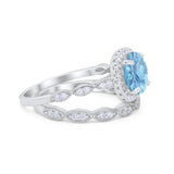 Art Deco Two Piece Wedding Ring Round Simulated CZ 925 Sterling Silver