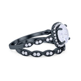 Art Deco Two Piece Wedding Ring Round Simulated CZ 925 Sterling Silver