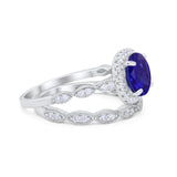 Art Deco Two Piece Wedding Ring Round Simulated CZ 925 Sterling Silver