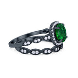 Art Deco Two Piece Wedding Ring Round Simulated CZ 925 Sterling Silver