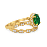 Art Deco Two Piece Wedding Ring Round Simulated CZ 925 Sterling Silver