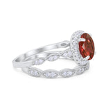 Art Deco Two Piece Wedding Ring Round Simulated CZ 925 Sterling Silver