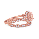 Art Deco Two Piece Wedding Ring Round Simulated CZ 925 Sterling Silver