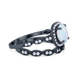 Art Deco Two Piece Wedding Ring Round Simulated CZ 925 Sterling Silver