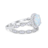 Art Deco Two Piece Wedding Ring Round Simulated CZ 925 Sterling Silver