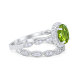 Art Deco Two Piece Wedding Ring Round Simulated CZ 925 Sterling Silver