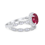 Art Deco Two Piece Wedding Ring Round Simulated CZ 925 Sterling Silver