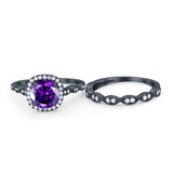 Art Deco Two Piece Wedding Ring Round Simulated CZ 925 Sterling Silver