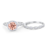 Art Deco Two Piece Wedding Ring Round Simulated CZ 925 Sterling Silver