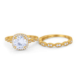 Art Deco Two Piece Wedding Ring Round Simulated CZ 925 Sterling Silver