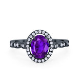 Art Deco Wedding Halo Ring Oval Simulated Cubic Zirconia 925 Sterling Silver