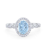 Art Deco Wedding Halo Ring Oval Simulated Cubic Zirconia 925 Sterling Silver