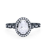 Art Deco Wedding Halo Ring Oval Simulated Cubic Zirconia 925 Sterling Silver