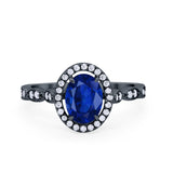 Art Deco Wedding Halo Ring Oval Simulated Cubic Zirconia 925 Sterling Silver