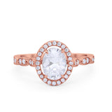 Art Deco Wedding Halo Ring Oval Simulated Cubic Zirconia 925 Sterling Silver
