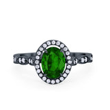 Art Deco Wedding Halo Ring Oval Simulated Cubic Zirconia 925 Sterling Silver