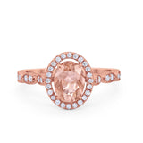 Art Deco Wedding Halo Ring Oval Simulated Cubic Zirconia 925 Sterling Silver