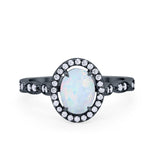 Art Deco Wedding Halo Ring Oval Simulated Cubic Zirconia 925 Sterling Silver