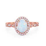 Art Deco Wedding Halo Ring Oval Simulated Cubic Zirconia 925 Sterling Silver