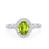 Art Deco Wedding Halo Ring Oval Simulated Cubic Zirconia 925 Sterling Silver