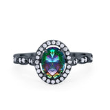 Art Deco Wedding Halo Ring Oval Simulated Cubic Zirconia 925 Sterling Silver