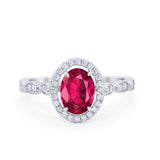 Art Deco Wedding Halo Ring Oval Simulated Cubic Zirconia 925 Sterling Silver