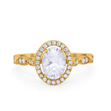 Art Deco Wedding Halo Ring Oval Simulated Cubic Zirconia 925 Sterling Silver