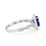 Art Deco Wedding Halo Ring Oval Simulated Cubic Zirconia 925 Sterling Silver