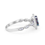 Art Deco Wedding Halo Ring Oval Simulated Cubic Zirconia 925 Sterling Silver