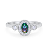 Art Deco Wedding Ring Round Simulated Cubic Zirconia 925 Sterling Silver