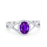 Infinity Shank Oval Engagement Ring Simulated Cubic Zirconia 925 Sterling Silver