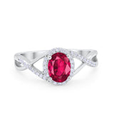 Infinity Shank Oval Engagement Ring Simulated Cubic Zirconia 925 Sterling Silver