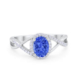 Infinity Shank Oval Engagement Ring Simulated Cubic Zirconia 925 Sterling Silver