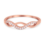 Twisted Infinity Band Ring Round Simulated Cubic Zirconia 925 Sterling Silver