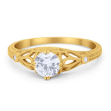 Vintage Design Engagement Solitaire Ring Simulated Cubic Zirconia 925 Sterling Silver