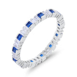 Baguette Princess Full Eternity Wedding Band Ring 925 Sterling Silver