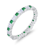 Baguette Princess Full Eternity Wedding Band Ring 925 Sterling Silver