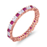 Baguette Princess Full Eternity Wedding Band Ring 925 Sterling Silver
