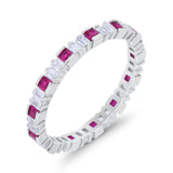 Baguette Princess Full Eternity Wedding Band Ring 925 Sterling Silver