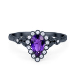 Teardrop Art Deco Engagement Ring Simulated Cubic Zirconia 925 Sterling Silver